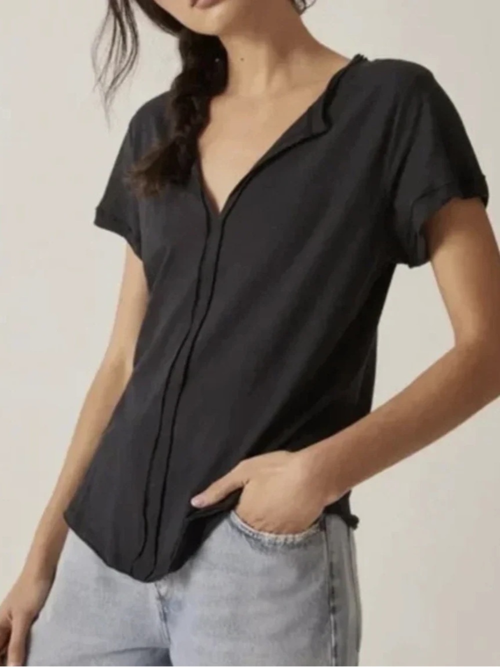 Anthropologie Pilcro Black VNeck Spliced casual short sleeve Tshirt top